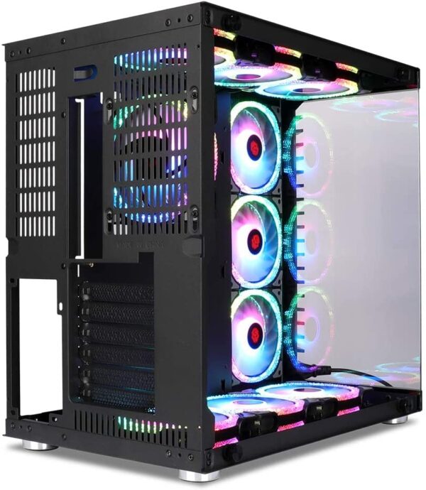 Gaming pc Case ATX Computer Game mid Tower 3.0 USB Tempered Glass Panel with 10PCS ARGB Fans Control Remote Black - Image 3