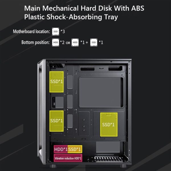 Computer Case Tempered Glass Mid-Tower ATX Case - Compatible with ATX Motherboard - High-Airflow - Cable Management System - USB 3.0 - Multiple Colors(White) - Image 5