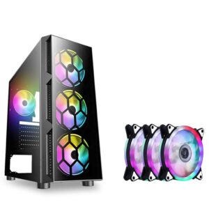 HDYD ATX Case, Mid-Tower PC Gaming Case ATX/M-ATX/ITX - Front I/O USB 3.0 Port - Fully Transparent Side Panels - Support Water Cooling - Free Rainbow Fan (Size : 7 Fan)