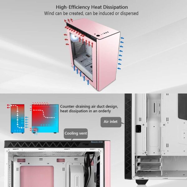 HDYD Gaming Case,Mid-Tower PC Gaming Case ATX/M-ATX/ITX - Front I/O USB 3.0 Port -Transparent Side Panels - 6 Fan Position - Water-Cooling Ready - Image 2