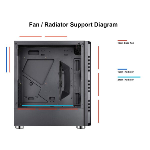 ESGAMING E-ATX Mid Tower Gaming Case with USB 3.0 Port and 4 ×120mm RGB Fan Pre-Installed, High Airflow Computer Case with Polygonal Mesh Front Panel, Crystalline Tempered Glass and Lighting System - Image 4