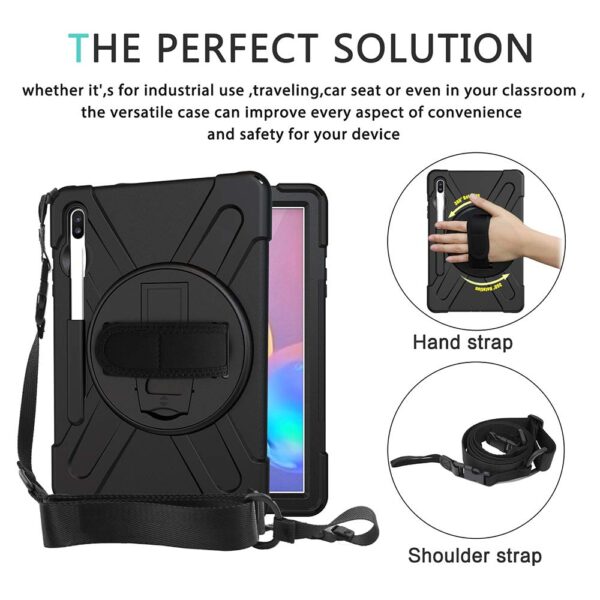 TianTa Galaxy Tab S7+/S7 Plus 12.4 2020, Heavy Duty Shockproof Rugged Defender Kids Case with Kickstand, Hand Strap and Shoulder Strap for Samsung Galaxy Tab S7 Plus 12.4 inch (T970/T975/T976), Black - Image 2
