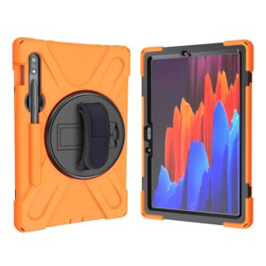 TianTa Case for Galaxy Tab S8 2022, Heavy Duty Shockproof Rugged Defender Kids Case with Rotatable Kickstand, Hand/Shoulder Strap for Galaxy Tab S8 2022 (SM-X700/SM-X706) 11 inch - Orange