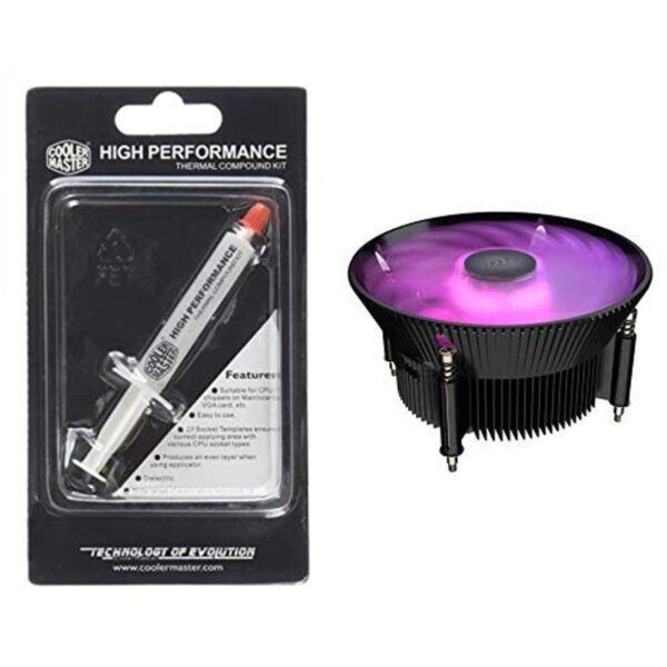 Cooler Master High Performance Thermal Paste - (HTK-002-U1) and Cooler Master RR-I71C-20PC-R1 i71C RGB Intel only CPU Air Cooler Anodized Black Aluminum fins 120mm RGB Master Fan