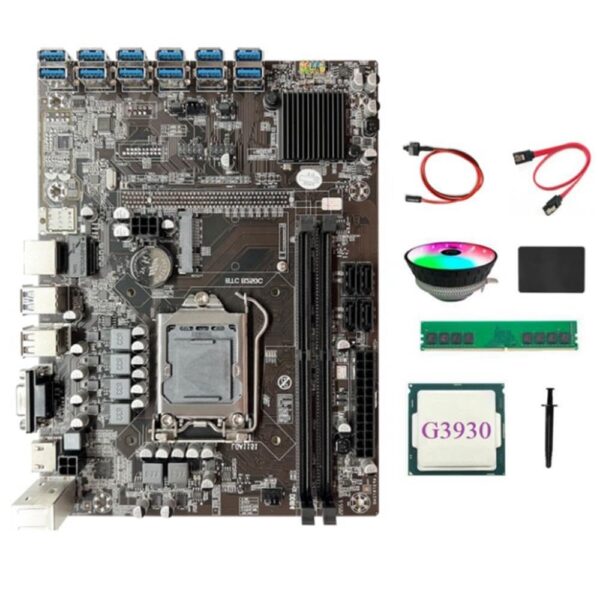 for B250C BTC Motherboard 12PCIE to USB3.0 LGA1151 DDR4 4GB 2666Mhz RAM+G3930 CPU+Cooling Fan+SSD 128G ETH Miner Motherboard - Image 2