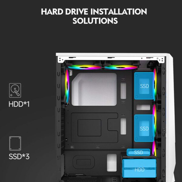 ZXCVBNAS Computer Case ATX Mid Tower PC Gaming Case - Front USB Port - Quick-Release Tempered Glass Side Panel - Cable Management System - Water-Cooling Ready - Black/White,White - Image 6