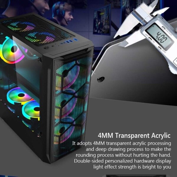 HDYD ATX Case, Mid-Tower PC Gaming Case ATX/M-ATX/ITX - Front I/O USB 3.0 Port - Fully Transparent Side Panels - Water Cooling is Ready - 8 Fan Position (Color : Black) - Image 3