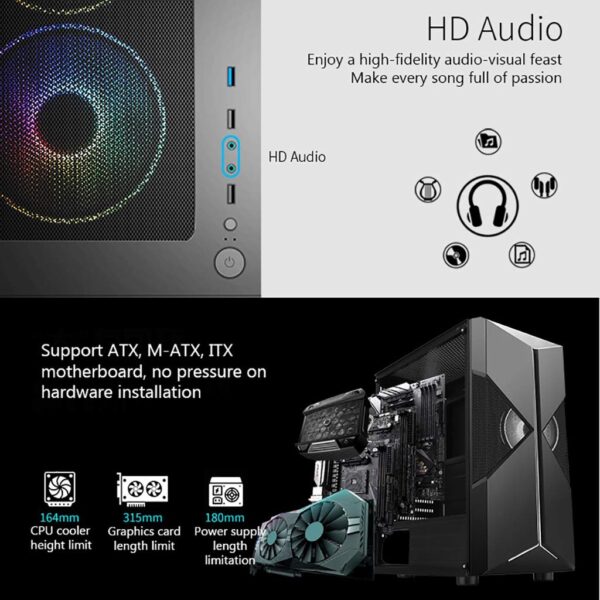 HDYD Gaming Case,Mid-Tower PC Gaming Case ATX/M-ATX/ITX - Front I/O USB 3.0 Port - Acrylic Side Panel - 8 Fan Position - Water-Cooling Ready (Size : 1 Fan) - Image 6