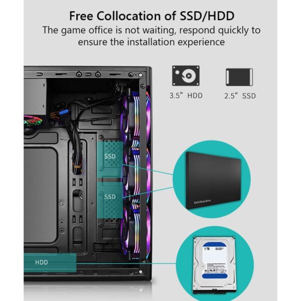 HDYD Gaming Case,Mid-Tower PC Gaming Case ATX/M-ATX/ITX - Front I/O USB 3.0 Port - Tempered Glass Front Panel, Acrylic Glass Side Panel - Free Blue Fan (Size : 4 Fan) - Image 8