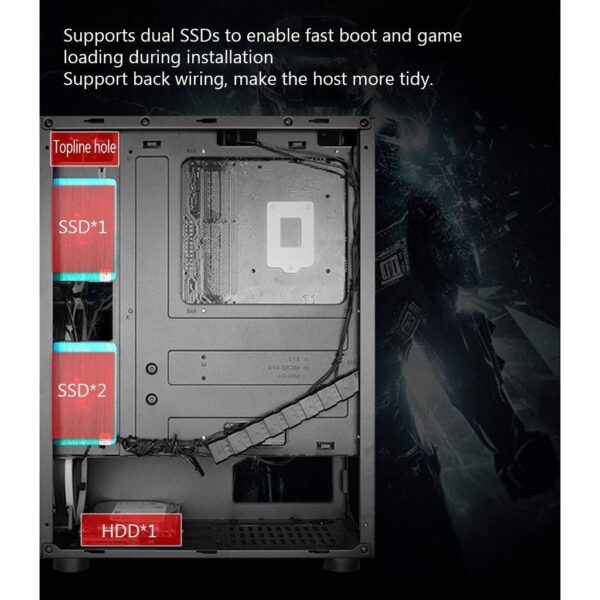 HDYD ATX Case, Mid-Tower PC Gaming Case ATX/M-ATX/ITX - Front I/O USB 3.0 Port - Fully Transparent Side Panels - Support Water Cooling - Free Rainbow Fan (Size : 7 Fan) - Image 7