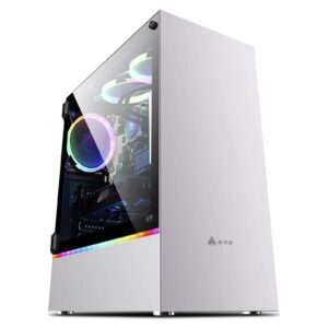 ZXFF PC Game Box with 1 Transparent Glass Window, I/O Panel USB3.0/USB2.0/Audio Port, Personalized Panel, White