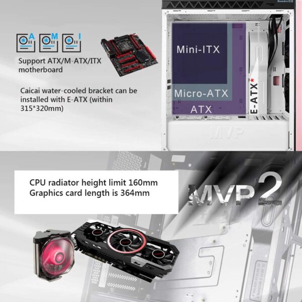 HDYD Gaming Case,Mid-Tower PC Gaming Case ATX/M-ATX/ITX - Front I/O USB 3.0 Port -Transparent Side Panels - 6 Fan Position - Water-Cooling Ready - Image 4