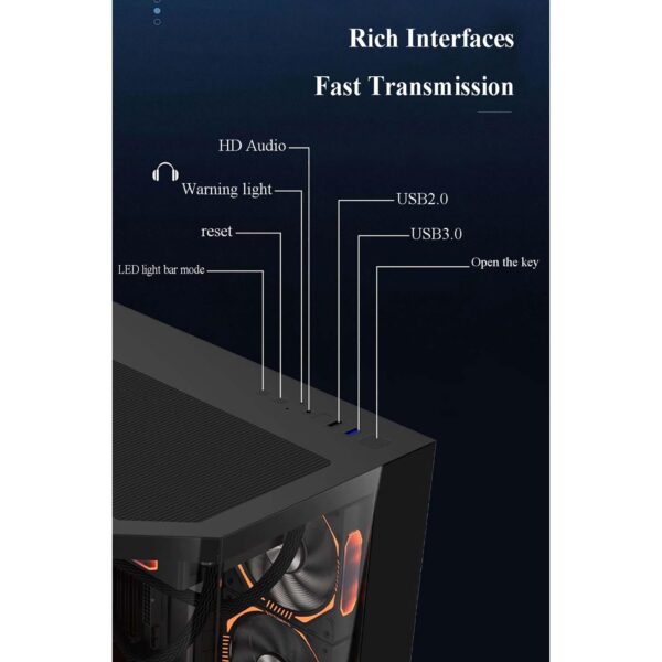 Computer Cases, Mid-Tower PC Gaming Case ATXM-ATX/ITX - Front I/O USB 3.0 Port - 3 Sided Glass - 10 Fan Installation Position - Water Cooling Installation Ready - Image 4