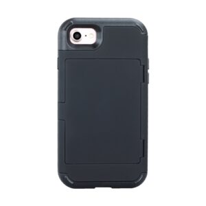 iPhone SE 2020 Case,Heavy Duty 3 Layers Mirror Case Silicone PU Shell Anti-Scratch Resistant Bumper Whit Card Slots [Military Defender] Protective Shockproof Cover for Apple iPhone SE 2020 (Black)