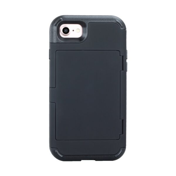 iPhone SE 2020 Case,Heavy Duty 3 Layers Mirror Case Silicone PU Shell Anti-Scratch Resistant Bumper Whit Card Slots [Military Defender] Protective Shockproof Cover for Apple iPhone SE 2020 (Black)