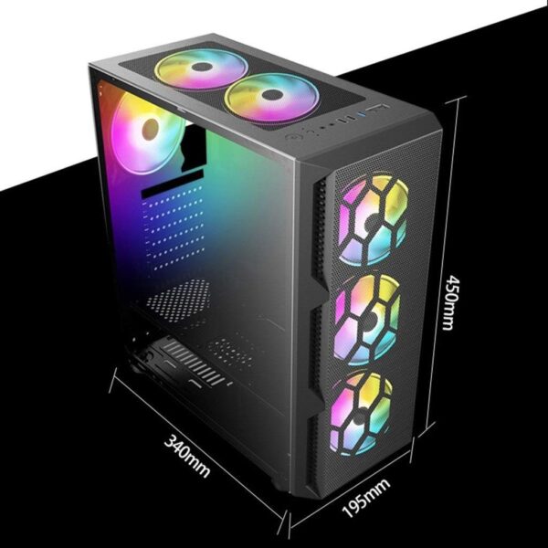 HDYD ATX Case, Mid-Tower PC Gaming Case ATX/M-ATX/ITX - Front I/O USB 3.0 Port - Fully Transparent Side Panels - Support Water Cooling - Free Rainbow Fan (Size : 7 Fan) - Image 8