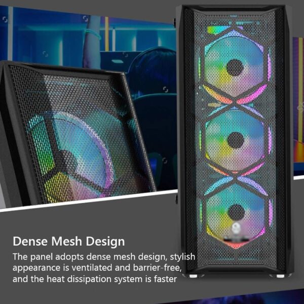 HDYD ATX Case, Mid-Tower PC Gaming Case ATX/M-ATX/ITX - Front I/O USB 3.0 Port - Fully Transparent Side Panels - Water Cooling is Ready - with Colored Fans (Size : 7 Fan) - Image 3