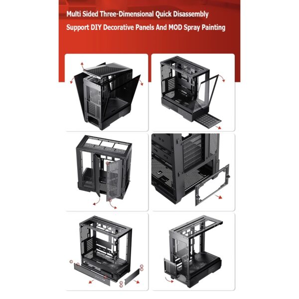 Computer Cases, Mid-Tower PC Gaming Case ATX/M-ATX/ITX - Front I/O TPYE-C Port - Tempered Glass- 10 Fan Installation Position - Water Cooling Installation Ready(E) - Image 3