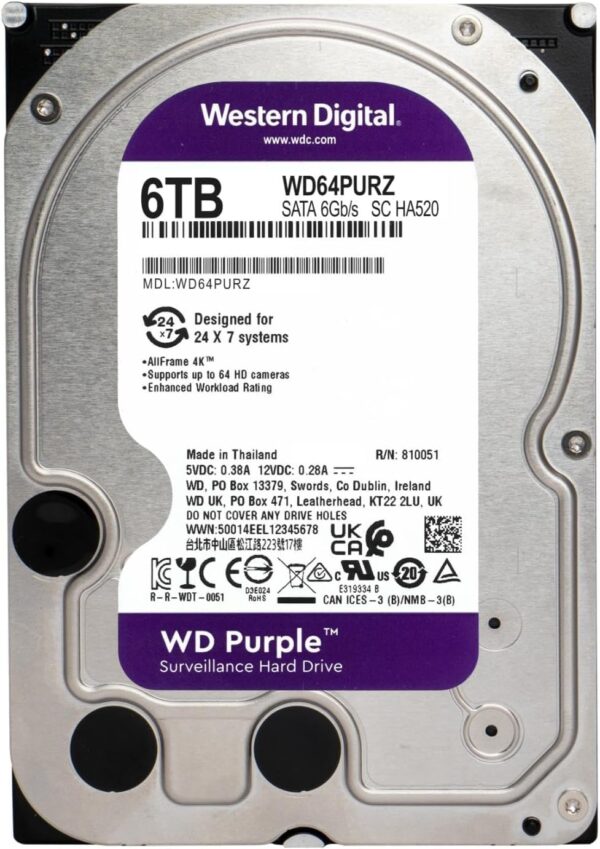 Western Digital 6TB WD Purple Surveillance Internal Hard Drive HDD - SATA 6 Gb/s, 256 MB Cache, 3.5 - WD64PURZ- (Renewed) - Image 2
