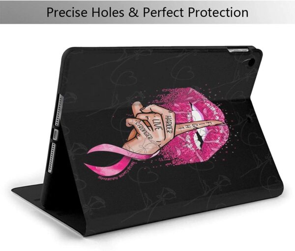 Fight Harder Live Stronger with Breast Cancer Protective PU Leather Wallet Tablet Case for IPad 7th 10.2'', Rotating Stand Smart Magnetic Auto Wake Up/Sleep Cover Cases - Image 2