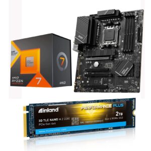 INLAND Micro Center AMD Ryzen 7 7800X3D 8-Core16-Thread Desktop Processor Bundle with MSI PRO B650-P WiFi ProSeries Motherboard and 2TB Performance Plus Gen4x4 M.2 SSD Up to 7000MB/s