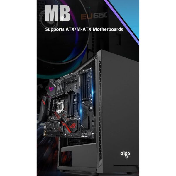 ATX Case, Mid-Tower PC Gaming Case ATX/M-ATX - Front I/O USB 3.0 Port - Tempered Glass Side Panel - Support Water Cooling - 8 Fan Position - Image 3