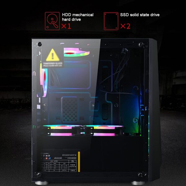 ARrase PC Case,Supports Micro-ATX Mini-ITX Gaming Computer Cases,Pre-Installed with 8 Fans,Light Bar,Suitable for Gaming and Office Work (Color : Black), 18648 - Image 5