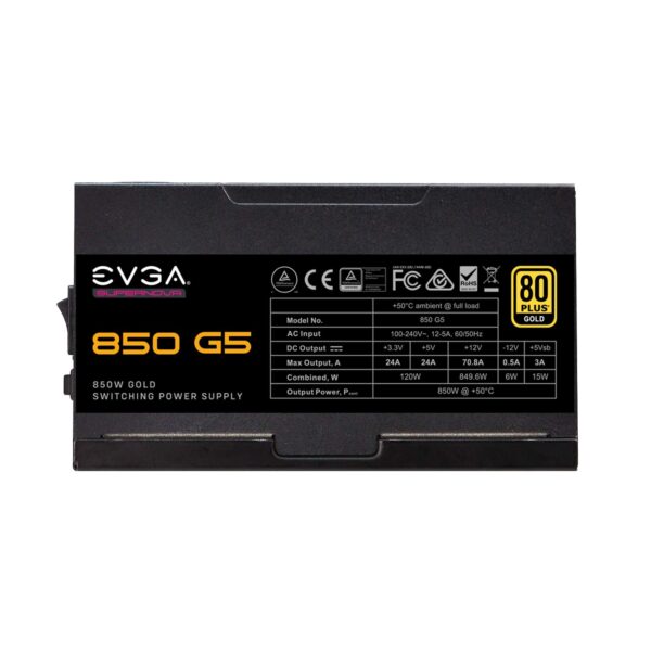 EVGA Supernova 850 G5, 80 Plus Gold 850W, Fully Modular, ECO Mode with Fdb Fan, 10 Year Warranty, Compact 150mm Size, Power Supply 220-G5-0850-X1 (Renewed) - Image 6