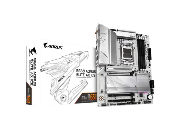 GIGABYTE B650 AORUS Elite AX ICE (AM5/ LGA 1718/ AMD/ B650/ ATX/ 5-Year Warranty/ DDR5/ Triple M.2/ PCIe 5.0/ USB 3.2 Gen2X2 Type-C/WiFi 6E/ 2.5GbE LAN/Snow White/EZ-Latch/Motherboard) (Renewed)