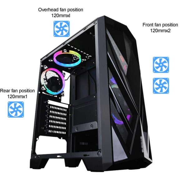 ZXCVBNAS PC Gaming Case - USB3.0 Port - SPCC Steel Side Panel Cable Management - Be Quiet Water-Cooling Ready - Integrated RGB Lighting - Black - Image 2
