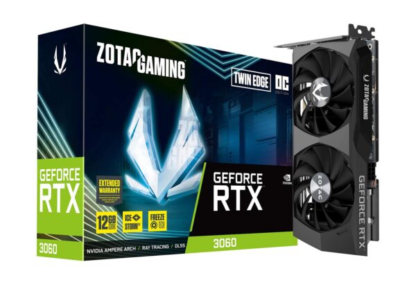 ZOTAC Gaming GeForce RTX 3060 Twin Edge OC 12GB GDDR6 192-bit 15 Gbps PCIE 4.0 Gaming Graphics Card, IceStorm 2.0 Cooling, Active Fan Control, Freeze Fan Stop ZT-A30600H-10M (Renewed)