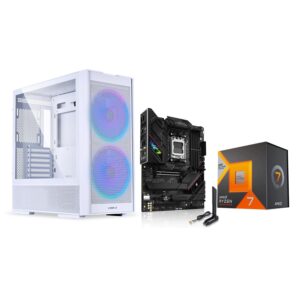 AMD Ryzen 7 7800X3D 8-Core16-Thread Desktop Processor + ASUS ROG Strix B650E-F Gaming WiFi AM5 (LGA1718) Motherboard + LIAN LI LANCOOL 206 Desktop Computer Case White