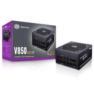 Cooler Master V850 Gold V2 Full Modular,850W, 80+ Gold Efficiency, Semi-fanless Operation, 16AWG PCIe high-Efficiency Cables (Renewed)