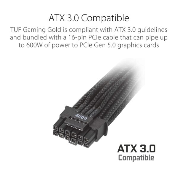 ASUS TUF Gaming 850W Gold (850 Watt, ATX 3.0 Compatible, Fully Modular Power Supply, 80+ Gold, Military-Grade Components, Dual Ball Bearing, Axial-tech Fan, PCB Coating, 10 Year Warranty) (Renewed) - Image 3