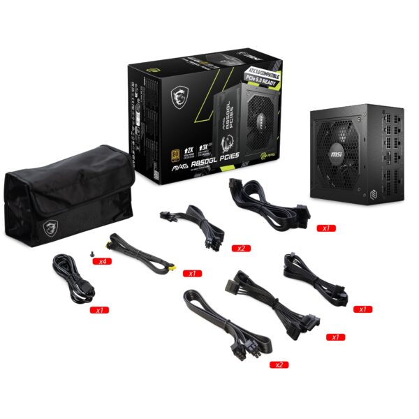 MSI MAG A850GL PCIE 5 & ATX 3.0 Gaming Power Supply - Full Modular - 80 Plus Gold Certified 850W - Compact Size - ATX PSU (Renewed) - Image 8