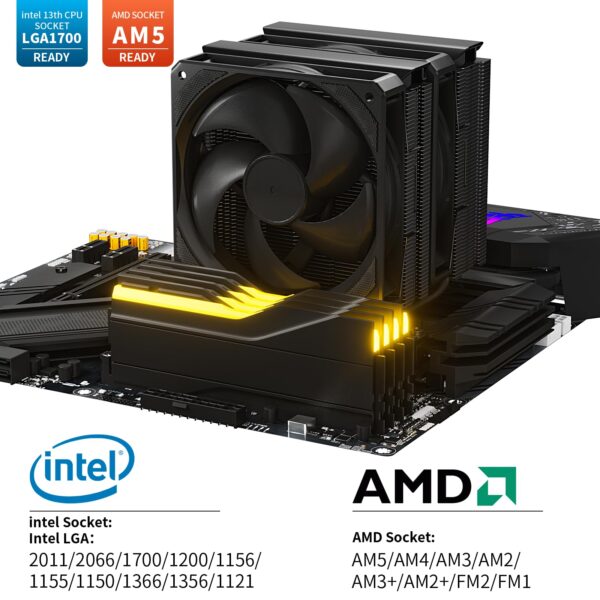 upHere Black CPU Heatsink with 6 Heat Tubes, Dual Tower with Dual 120mm PWM Fan, CPU Fan for Intel LGA Universal Socket 2011/2066/1700/1200/115X(X79/X99) AMD AM5/AM4,D6DK - Image 5