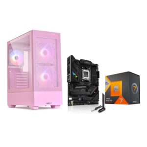 AMD Ryzen 7 7800X3D 8-Core16-Thread Desktop Processor + ASUS ROG Strix B650E-F Gaming WiFi AM5 (LGA1718) Motherboard + LIAN LI LANCOOL 205 MESH C Desktop Computer Case Pink