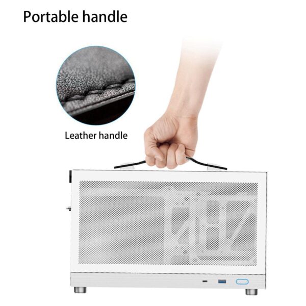 CPU Case Holder, Pc Holder Computer Case with Fan, Adjustable Under Desk and Wall Pc Mount, Fan Desktop Case with Mesh Front Panel, Portable Computer Host Pc Accessories for Home Workplace - Image 2