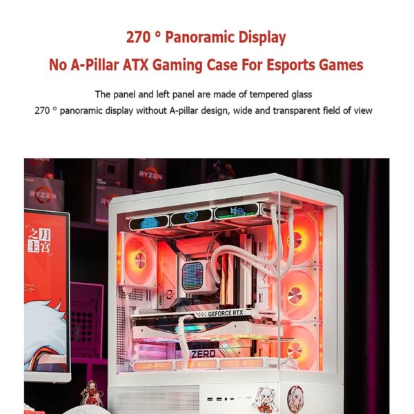 Computer Cases, Mid-Tower PC Gaming Case ATX/M-ATX/ITX - Front I/O TPYE-C Port - Tempered Glass- 10 Fan Installation Position - Water Cooling Installation Ready(E) - Image 2
