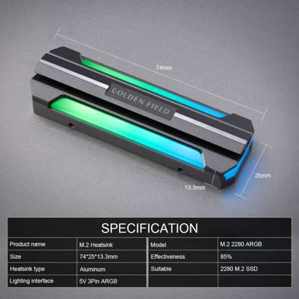 GOLDEN FIELD M2-S SSD Cooler for 2280 M.2 SSD M.2 Heatsink with Thermal Pad (SSD not Included) - Image 2