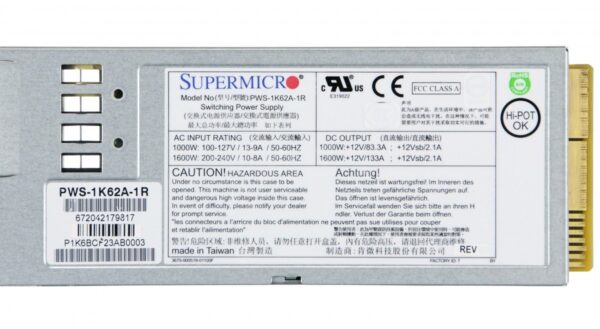 Supermicro PWS-1K62A-1R 1000W/1600W 1U 80 Plus Titanium Redundant Type Power Supply (Renewed) - Image 3