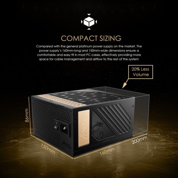 MSI MEG Ai1000P PCIE 5 & ATX 3.0 Gaming Power Supply | Full Modular | 80 Plus Platinum Certified 1000W | 100% Japanese 105°C Capacitors | Compact Size | ATX PSU (Renewed) - Image 4