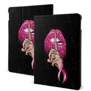 Fight Harder Live Stronger with Breast Cancer Protective PU Leather Wallet Tablet Case for IPad 7th 10.2'', Rotating Stand Smart Magnetic Auto Wake Up/Sleep Cover Cases