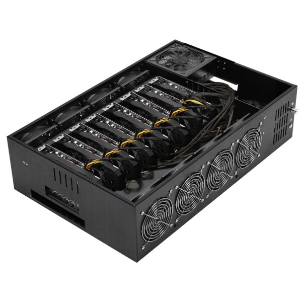 SUOHUI GPU Mining Rig Complete Mining Server Case for Ethereum/ETH Crypto Mining Prebuilt 8 GPU Mining Motherboard, 1800W PSU, 8 Cooling Fans, 8GB RAM,128GB SSD,(without GPUs) -Black - Image 8