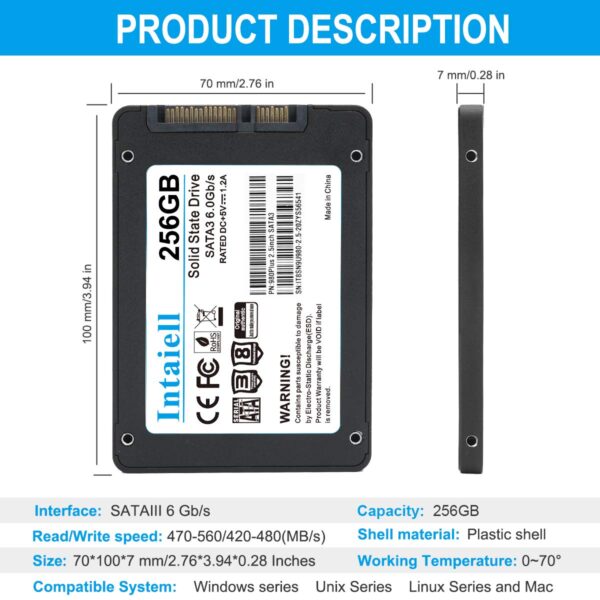 256GB SSD- SATA III 6Gb/s 2.5 Inch 3D NAND Flash Internal Solid State Drive for Gaming Computer, Notebook, PC (256GB) - Image 5