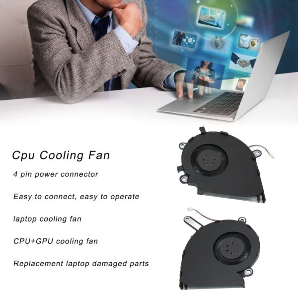 CPU Cooler, 4 Pin Aluminum Alloy Cooling Fan, Strong Heat Dissipation Laptop CPU Cooling Fan Compatible for ROG Strix G531G G531GT (DC 5V/0.5A) - Image 3