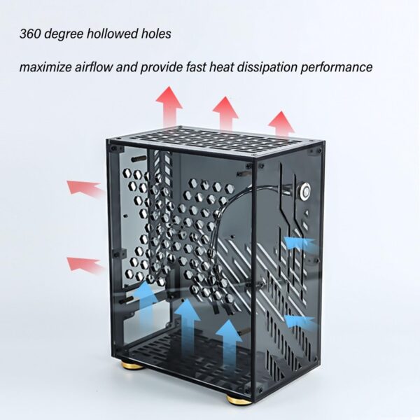 Beufee Computer Chassis, Mini-ITX Case 4.3L Clear Acrylic Panel for 1U Power 2.5in SSD 360 Degree Cooling Cushioning Foot Pads(Black) - Image 4