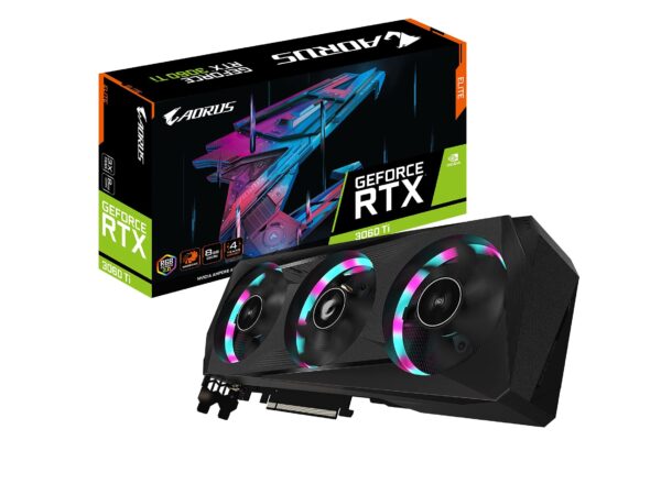 GIGABYTE AORUS GeForce RTX 3060 Ti Elite 8G (REV2.0) Graphics Card, 3X WINDFORCE Fans, LHR, 8GB 256-bit GDDR6, GV-N306TAORUS E-8GD REV2.0 Video Card (Renewed)