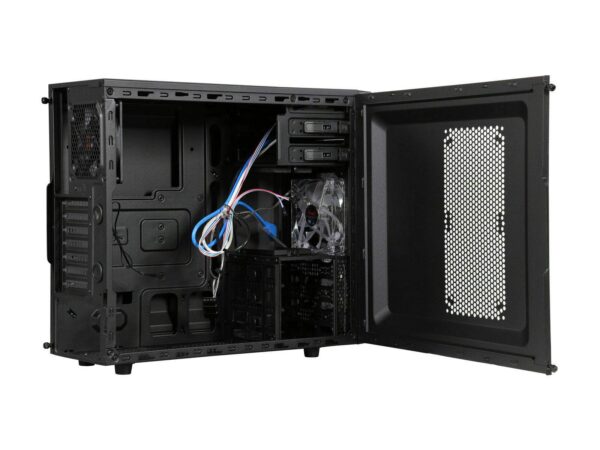 Computer Cases PC, Home Office Gaming, Micro ATX Mid Tower with Blue LED Fans USB 3.0, Black - Image 2