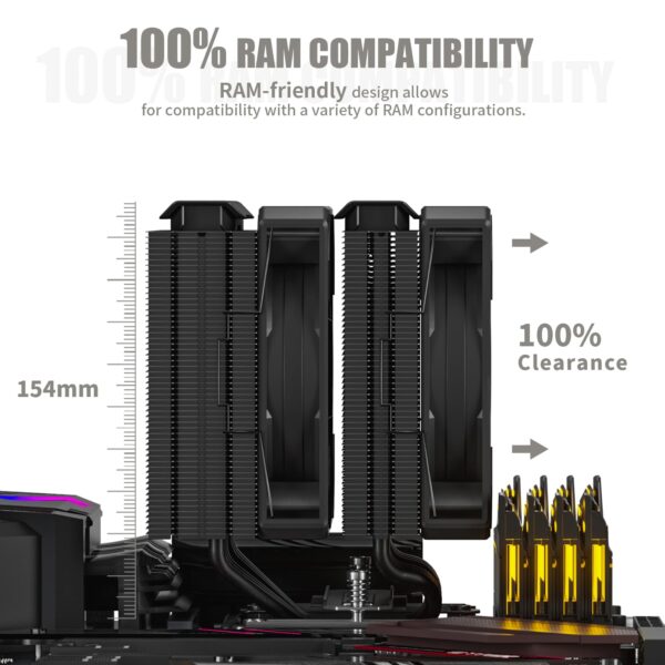 upHere Black CPU Heatsink with 6 Heat Tubes, Dual Tower with Dual 120mm PWM Fan, CPU Fan for Intel LGA Universal Socket 2011/2066/1700/1200/115X(X79/X99) AMD AM5/AM4,D6DK - Image 3